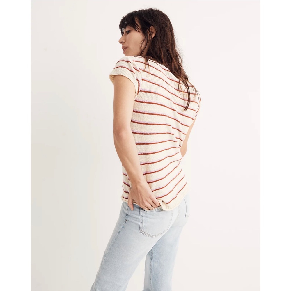 🍒BOGO🍒 Madewell Marin Sweater Tee in Stripe Retro Beige Pink - Picture 2 of 10